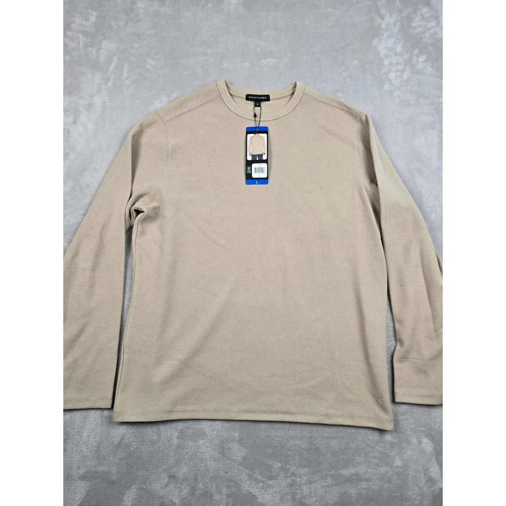 Banana Republic Textured Double Knit Crew Mens Large Beige Long Sleeve Shirt